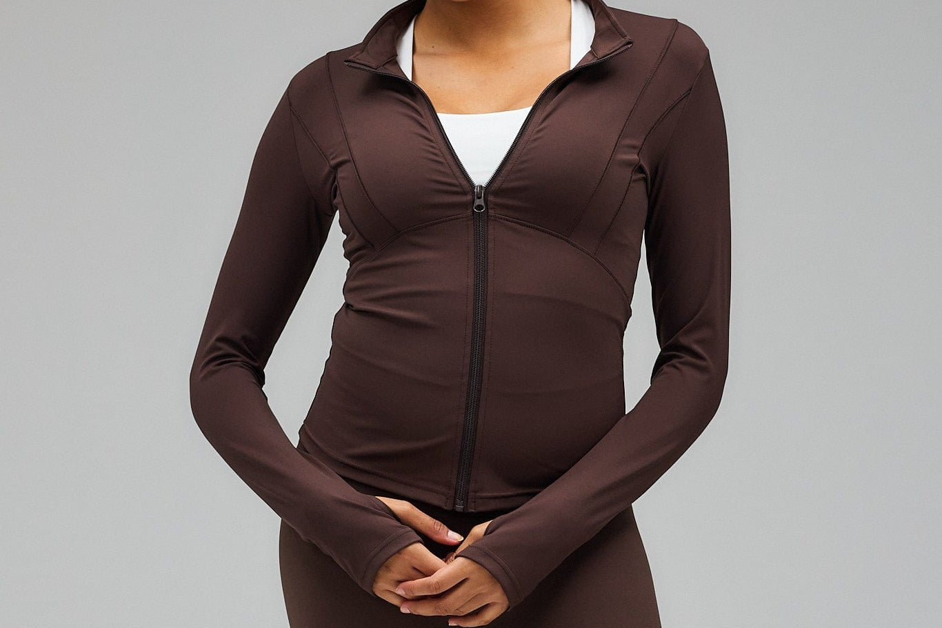 Exercere Blouses Hyper Zip Blouse - Pecan Brown