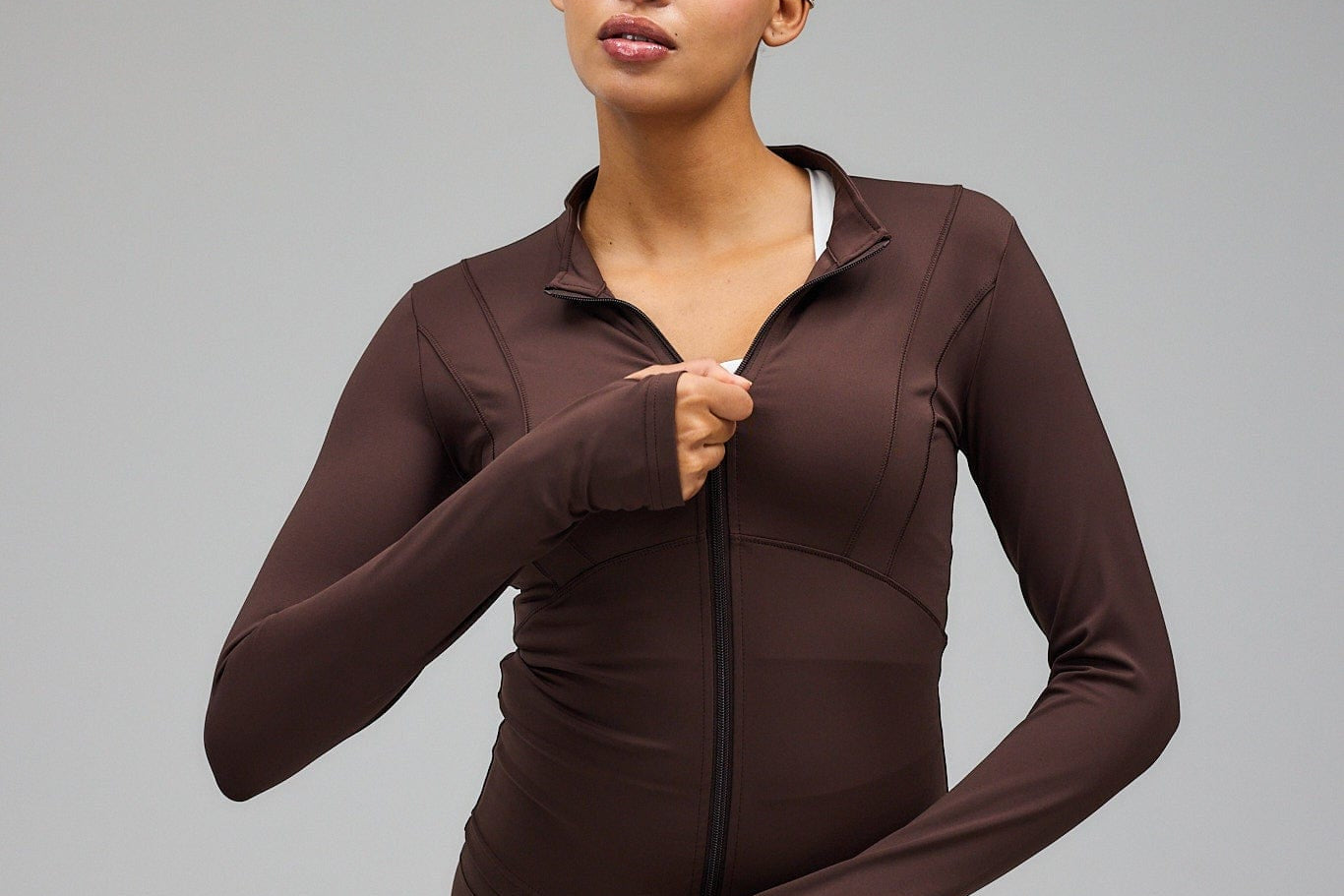 Exercere Blouses Hyper Zip Blouse - Pecan Brown