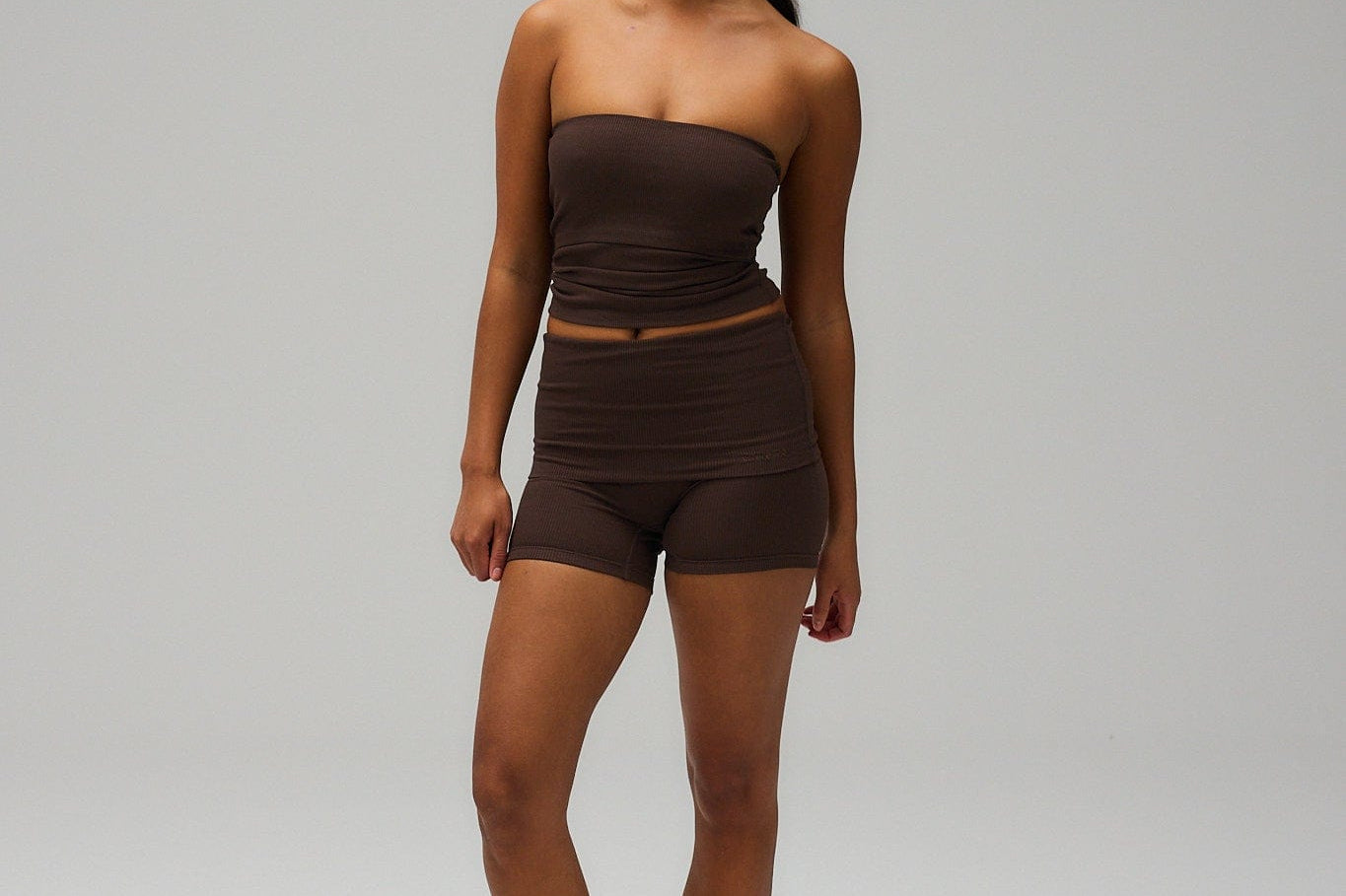 Exercere Shorts Rib Fold Over Shorts - Pecan Brown