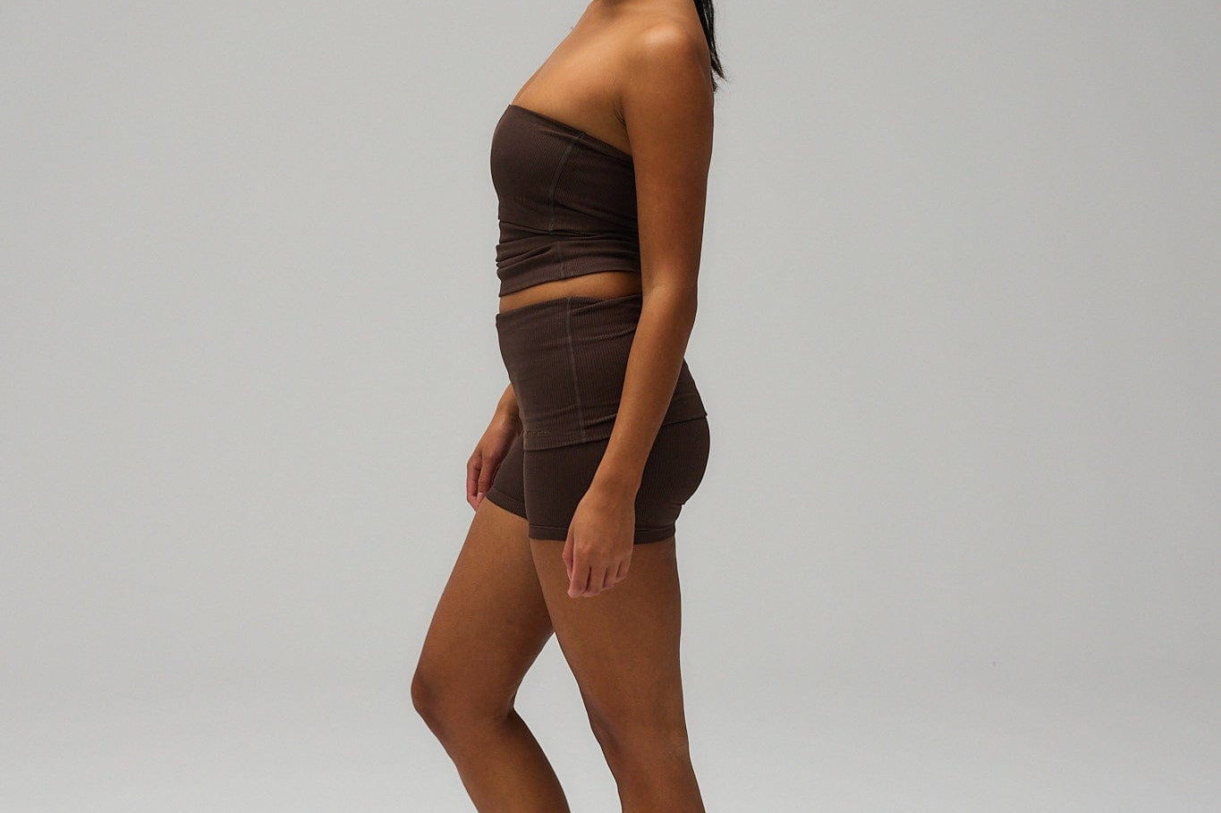 Exercere Shorts Rib Fold Over Shorts - Pecan Brown